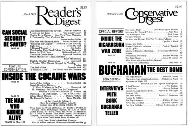 Covers of Reader's Digest and Conservative Digest