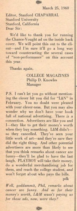 College Magazines' letter